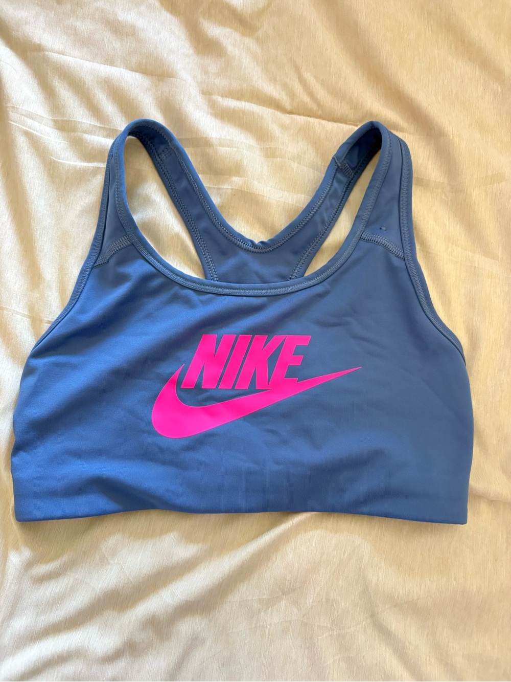 Nike Dri-Fit Blue Sports Bra with Pink Logo